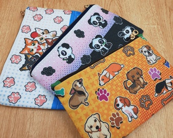 Panda zipper pouch, Dog zipper pouch, Cat zippper, Travel pouch, Coin purse, Pencil case, Make up bag, Cosmetic pouch, Cute zipper pouch bag