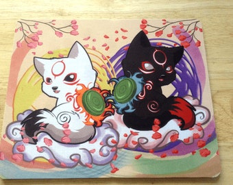 Okamiden mousepad, Chibiterasu mousepad, Amaterasu, okami mousepad, chibi wolf mousepad, wolf mousepad, okamiden, okami, dark chibiterasu