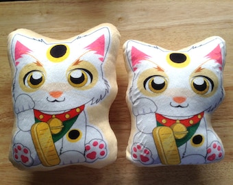 Lucky Cat Pillow, Double sided, Lucky Cat plushie, Cat Plush pillow, Maneki Neko Plush, Cute Cat Stuffed pillow, Cat gift, Cat lover gift