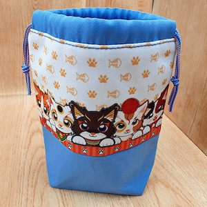 Cat Drawstring bag, Handmade pouch, project bag, gift bag, cute, kittens, cats, feline, cat lover gift