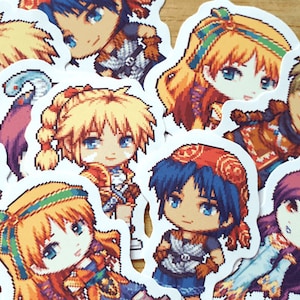 Chrono Cross Vinyl Stickers, Chrono Cross stickers, Serge sticker, Kid sticker, Leena sticker, Pack stickers, chibi, pixel art, pixel