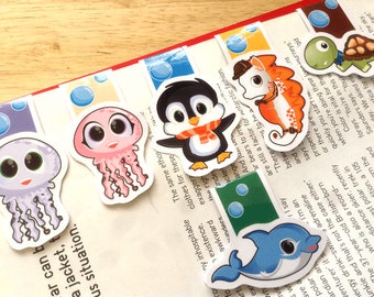 Sea animal bookmarks, Penguin magnetic bookmark, Penguin bookmark, magnetic bookmark, dolphin bookmark, jellyfish bookmark, page marker