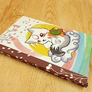 Handmade Okamiden Journal, Okami Notebook, Chibiterasu journal, A5 sketchbook, Wolf lover gift, Cute Notebook, Blank Notebook, stationery
