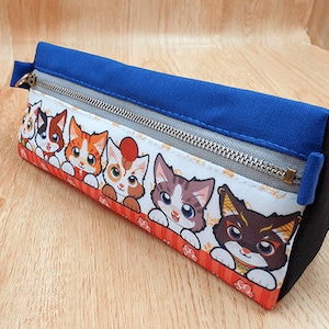 Handgemachte Katzen Federtasche, Katzenzippertasche, Stifteorganizer, Stifteetui, Schminktasche, Niedliches Katzenmäppchen, Neko, Stifte aufbewahrung