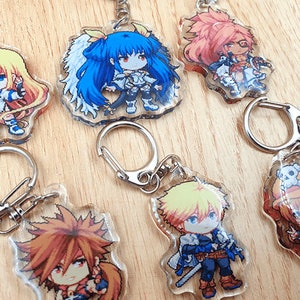 Guilty Gear Acrylic Keychain, Guilty Gear, Guilty gear keychain, ky, sol, dizzy, millia, may, baiken, video game keychain