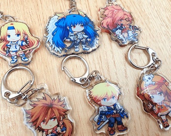 Guilty Gear Acrylic Keychain, Guilty Gear, Guilty gear keychain, ky, sol, dizzy, millia, may, baiken, video game keychain