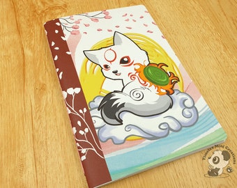 Okami Blank Stickerbook, Softcover Notebook, dagboek, gelinieerde pagina, blanco pagina's, gestippelde pagina's, A5 notebook, handgemaakte notebook