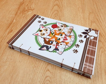 Handmade Cat Journal, Coptic Stitch, Cat Notebook, A6 Journal, Anime Journal, Cats, Blank Notebook, A5 Notebook, neko notebook, cute,coptic