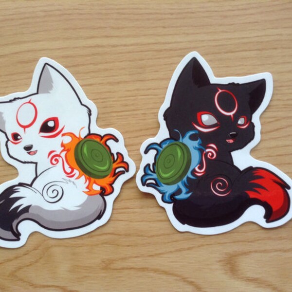 Chibiterasu Stickers, Okamiden Vinyl stickers, Wolf Stickers, chibi wolf, Amaterasu stickers, Okami, anime stickers, animal stickers