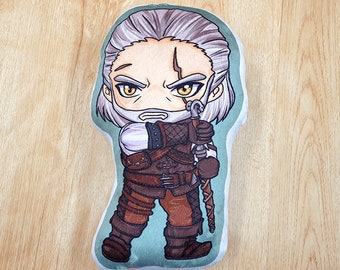 Geralt Pillow, Geralt of Rivia, Geralt, Geralt plushie, White wolf, anime pillow, Stuffed pillow, Geralt plush, Double sided plush