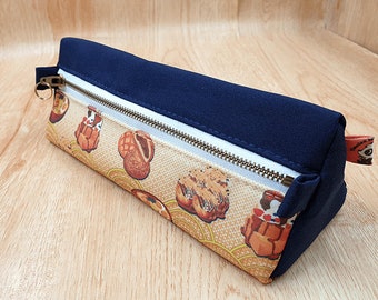 Handgemaakte Japanse eten etui, rits zakje, pen organizer, make-up tas, leuke voedsel zakje, driehoek rits zakje, pen opslag