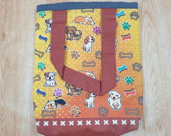 Dog Handmade tote shoulder bag, Dog bag, cute bag, shopping bag, work bag, cotton, dog lover gift