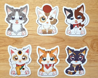 Cat Vinyl Stickers, cute stickers, lucky cat, orange cat, maneki neko, black cat, cute cat, cats, ipad sticker, laptop sticker, gray tabby