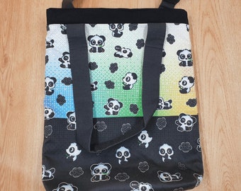 Panda Handmade tote shoulder bag, panda bag, cute bag, shopping bag, work bag, cotton