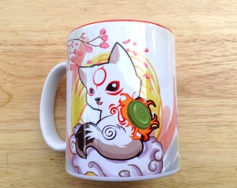 Okamiden mug, Okami ceramic mug,  Chibiterasu mug, 11 oz mug, Okami coffee mug, Okami cup, Okamiden mug, Okami, Okamiden, Amaterasu