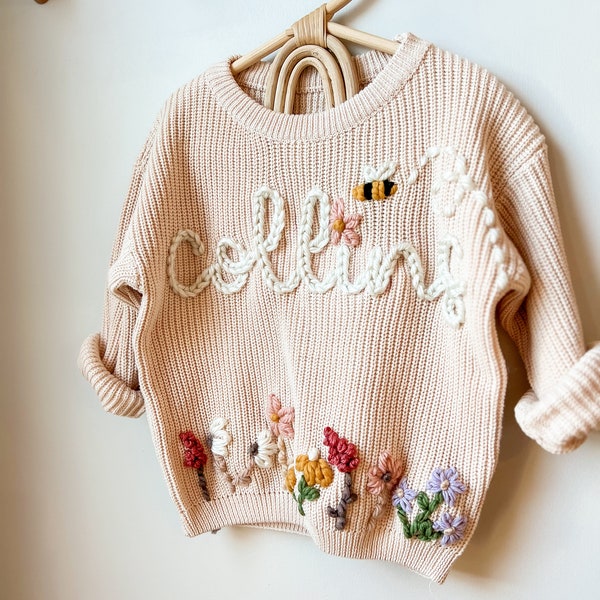 Custom embroidered floral sweater, custom toddler sweater, custom baby sweater, custom initial sweater, baby name sweater, garden sweater