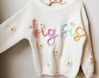 Big sister, little sister, Big brother, Baby sweater, newborn photos, name sweater, baby announcement, pregnancy announcement