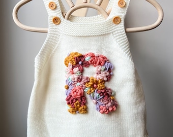 Custom embroidered floral initial, custom toddler jumper, custom baby romper, custom initial sweater, baby name sweater, baby romper