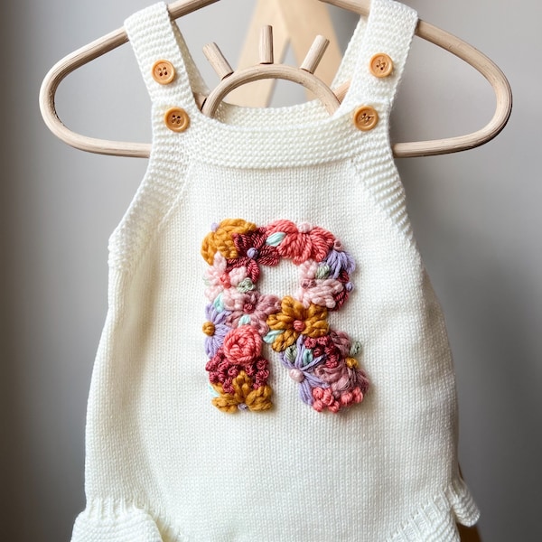Custom embroidered floral initial, custom toddler jumper, custom baby romper, custom initial sweater, baby name sweater, baby romper