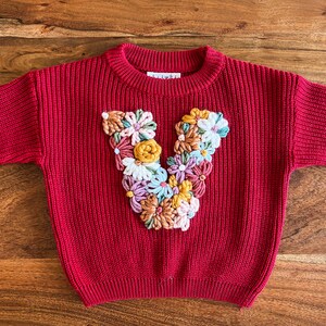 Custom embroidered floral initial sweater, custom toddler sweater, custom baby sweater, custom initial sweater, baby name sweater image 7