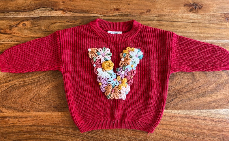 Custom embroidered floral initial sweater, custom toddler sweater, custom baby sweater, custom initial sweater, baby name sweater image 7