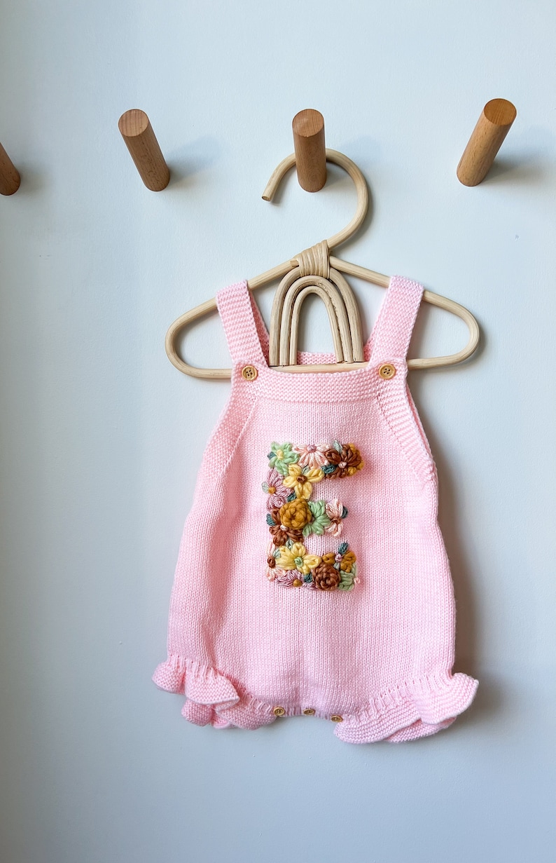 Custom embroidered floral initial, custom toddler jumper, custom baby romper, custom initial sweater, baby name sweater, baby romper image 4