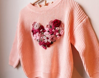 Custom heart sweater, embroidered heart sweater, custom toddler sweater, embroidered heart sweater, daisy sweater, valentines sweater