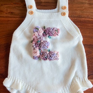 Custom embroidered floral initial, custom toddler jumper, custom baby romper, custom initial sweater, baby name sweater, baby romper image 3