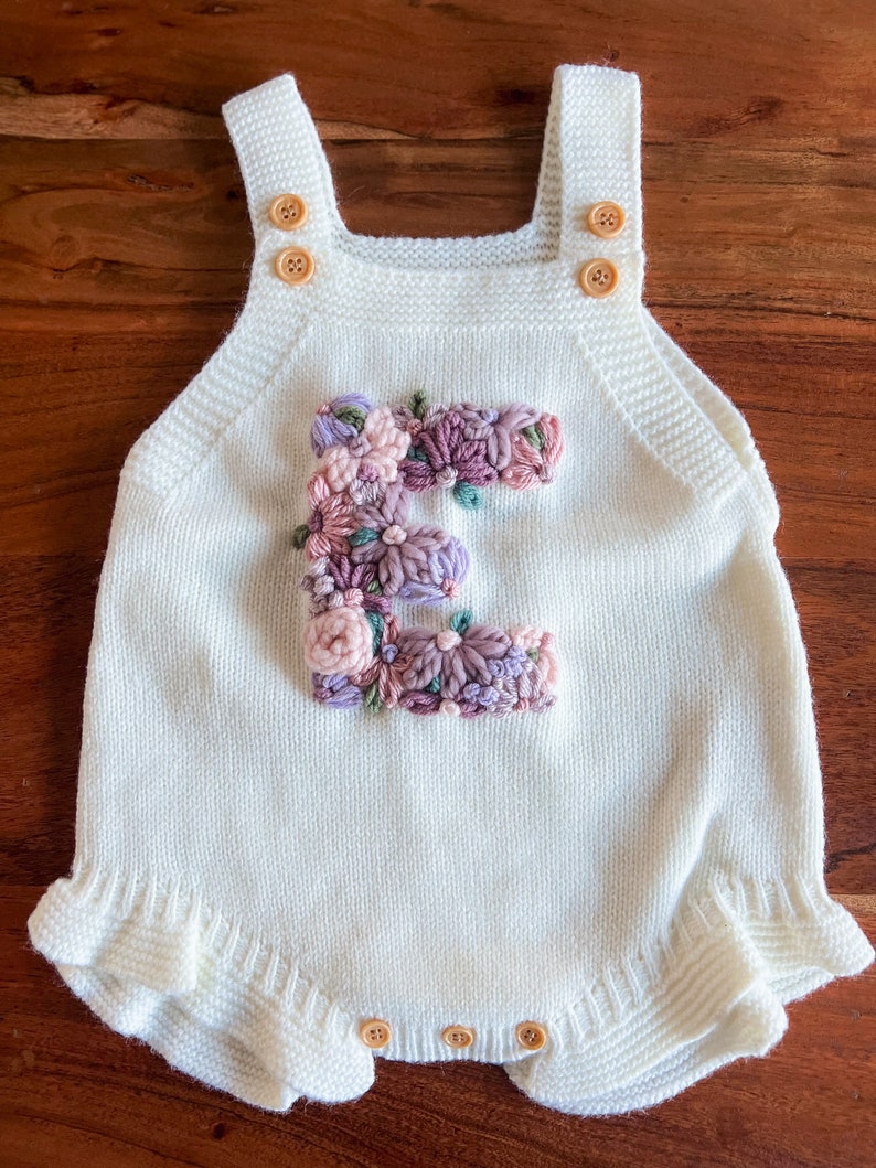 Custom embroidered floral initial, custom toddler jumper, custom baby romper, custom initial sweater, baby name sweater, baby romper image 3