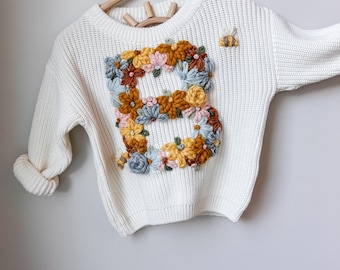 Custom embroidered floral initial sweater, custom toddler sweater, custom baby sweater, custom initial sweater, baby name sweater