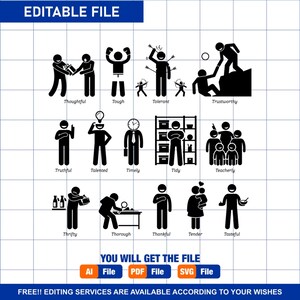 Alphabet T Positive Personality Personalities Attitude Behavior Character Traits Stick Figure Stickman Man Person Download PNG SVG Vector