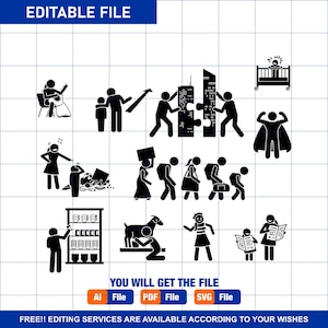 Stick Figures Man People Stickman Silhouette Action Verbs M Vector SVG PNG EPS Cliparts Clip Arts Black Pictogram Sign Symbol Graphic Icons