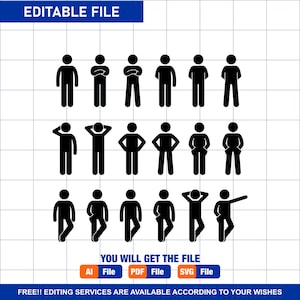 Stick Figure Stickman Stick Man People Person Poses Postures Standing Hands in Pocket Set Bundle Pictogram Download Icons PNG SVG Vector