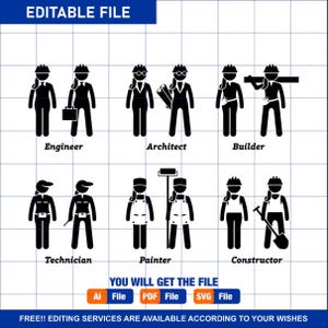 Industrial Industry Constructions Jobs Occupations Women Woman Girl Female Engineer Architect Builder Technician Painter Builder SVG Vector