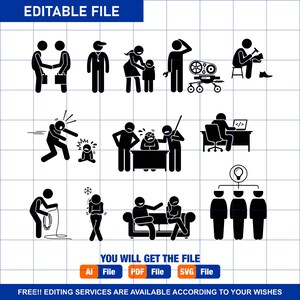 Stick Figures Man People Stickman Silhouette Action Verbs C Vector SVG PNG EPS Cliparts Clip Arts Black Pictogram Sign Symbol Graphic Icons