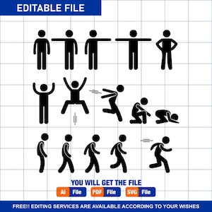 Human Stick Figure Stickman Man Actions Poses Postures standing Pointing Jumping Hopping Walking Running Sprinting Download PNG SVG Vector