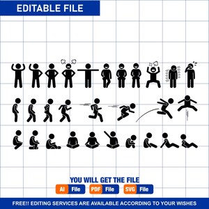 Stick Figure Children Child Kid Poses Actions Postures Feelings Emotions Happy Angry Sad Cry Walk Run Jump Sit Download Icons PNG SVG Vector