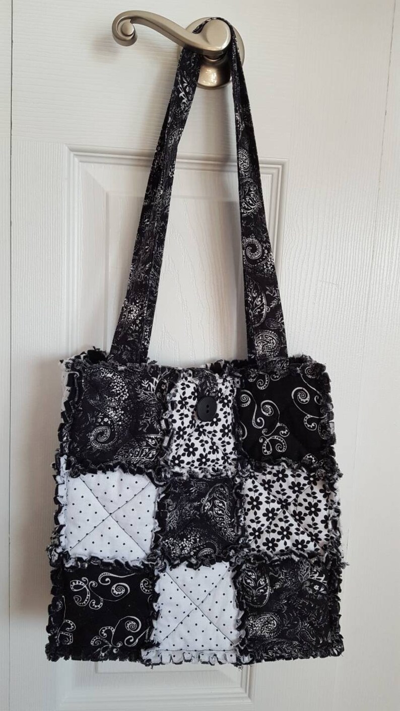 Quilted Rag Purse quilted tote fabric purse tote bag black Etsy