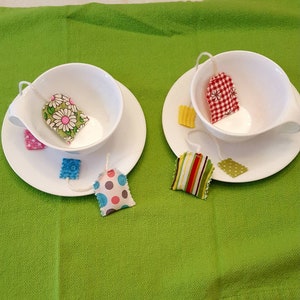 Play tea bags, fabric tea bags, toy tea bags, tea party, pretend tea bags,  set of 4 tea bags