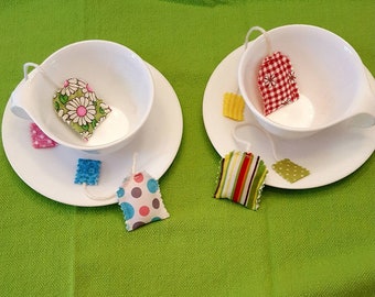 Play tea bags, fabric tea bags, toy tea bags, tea party, pretend tea bags,  set of 4 tea bags