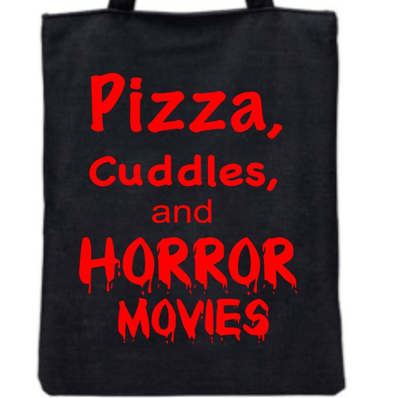 horror -halloween Adult Pizza Cuddles and Horror Movies- reusable grocery bag Tote