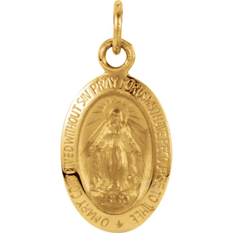 14k Gold Miraculous Medal Baptismal Brooch 14k Gold Baptismal Pin Baptism Gift Religious Medals Catholic Confirmation Baptism Brooch