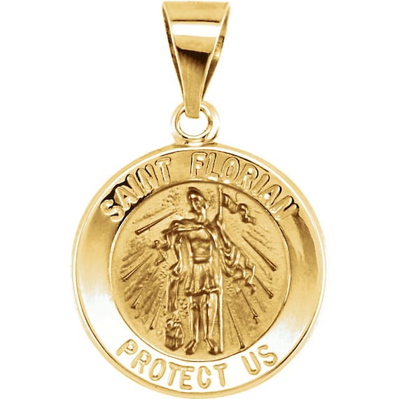 14k Gold St Florian Hanger Cross Fire - St Florian Gold Pendant