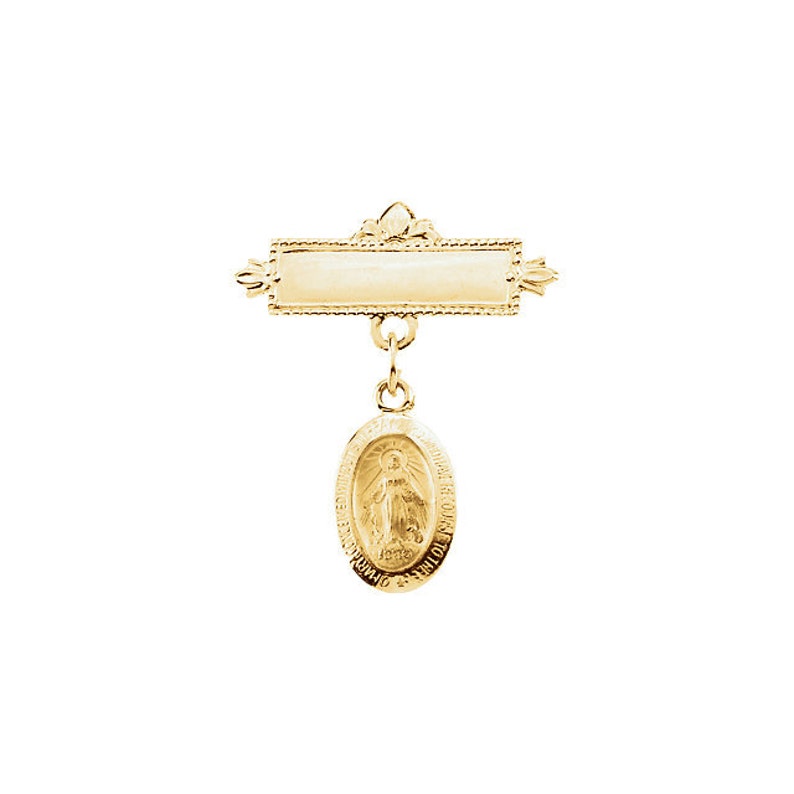 14k Gold Miraculous Medal Baptismal Brooch 14k Gold Baptismal Pin Baptism Gift Religious Medals Catholic Confirmation Baptism Brooch