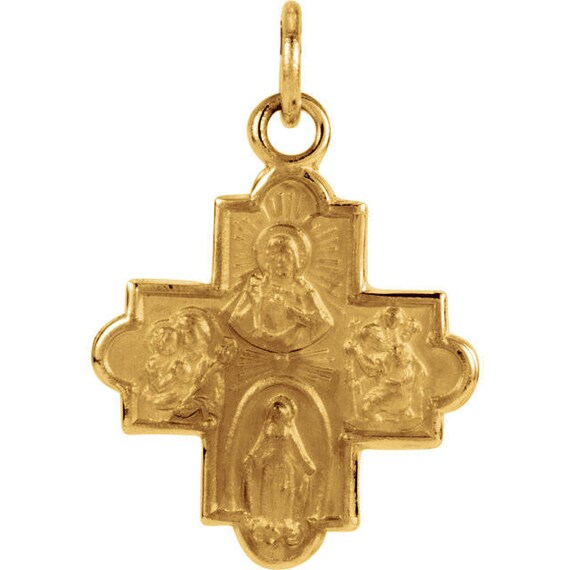 14K Yellow Gold 12x12mm Four-Way Medal Baptismal Pin 14K Yellow Gold 12x12mm Four-Way Medal Baptismal Pin