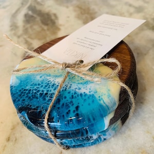 Acacia Wood Ocean Coaster Set of 4,  Handmade Resin Coasters, Housewarming Gift, Home Decor, Ocean Resin