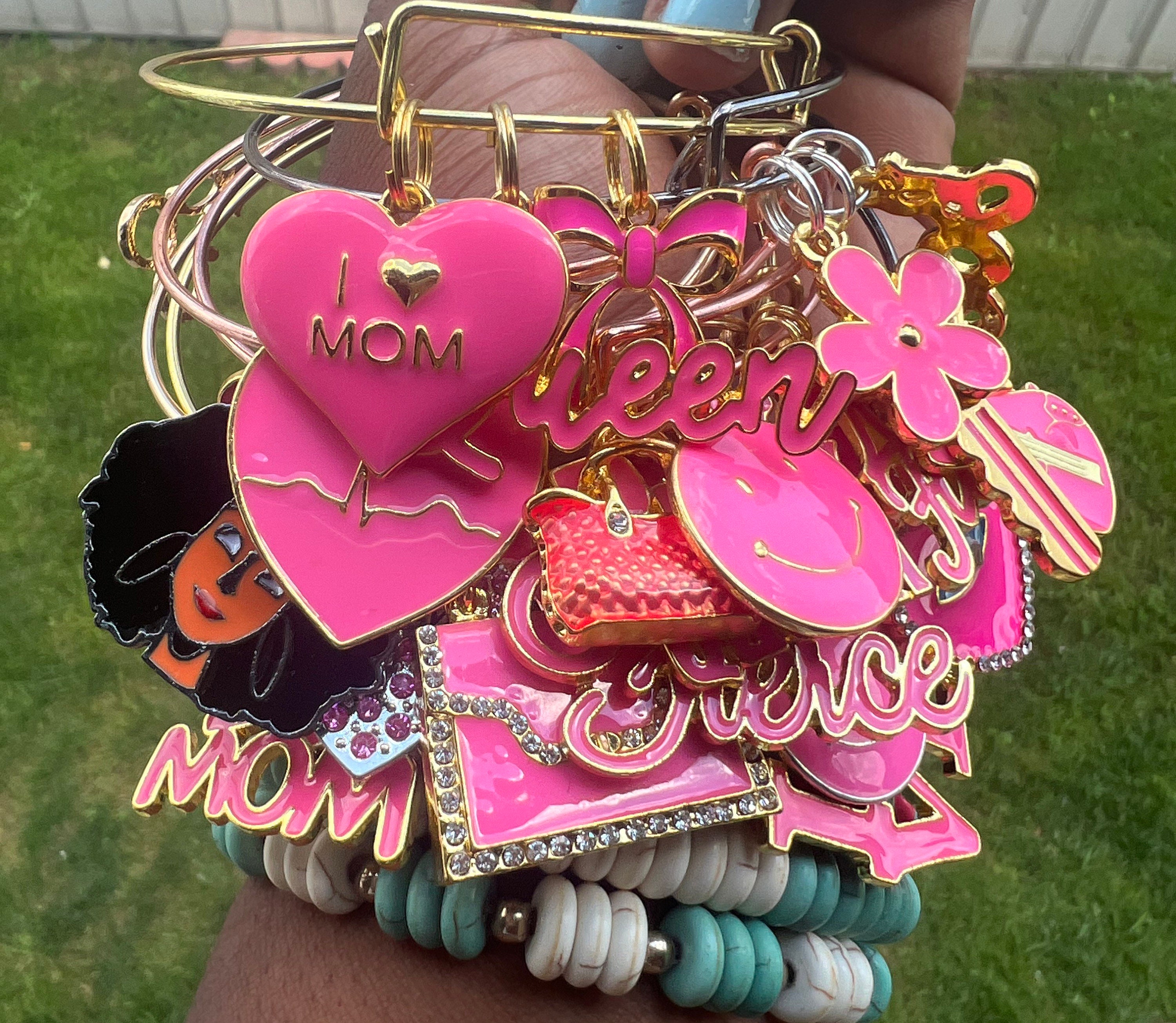 BANGLE BRACELET With Dark Pink Charms bangle With Charms Etsy