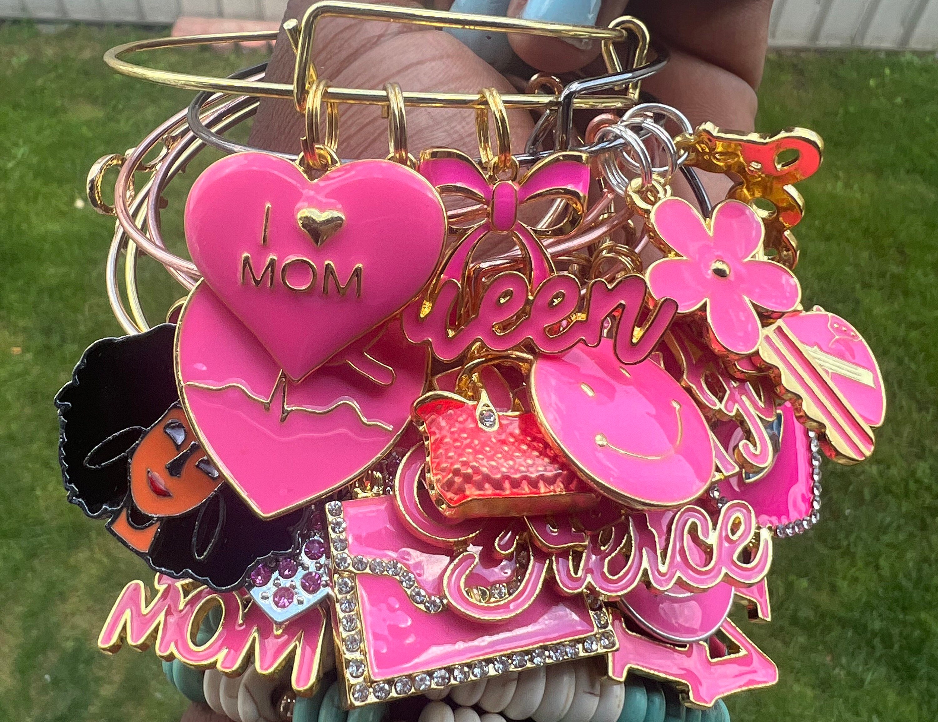 BANGLE BRACELET With Dark Pink Charms bangle With Charms Etsy