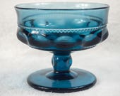 Indiana Glass Kings Crown Blue Carnival Footed Compote Candy Sherbet Dish