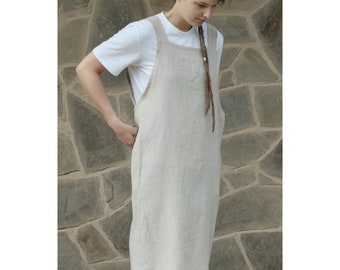 Natural Linen Apron, Cross back with Pockets, Cross back overall